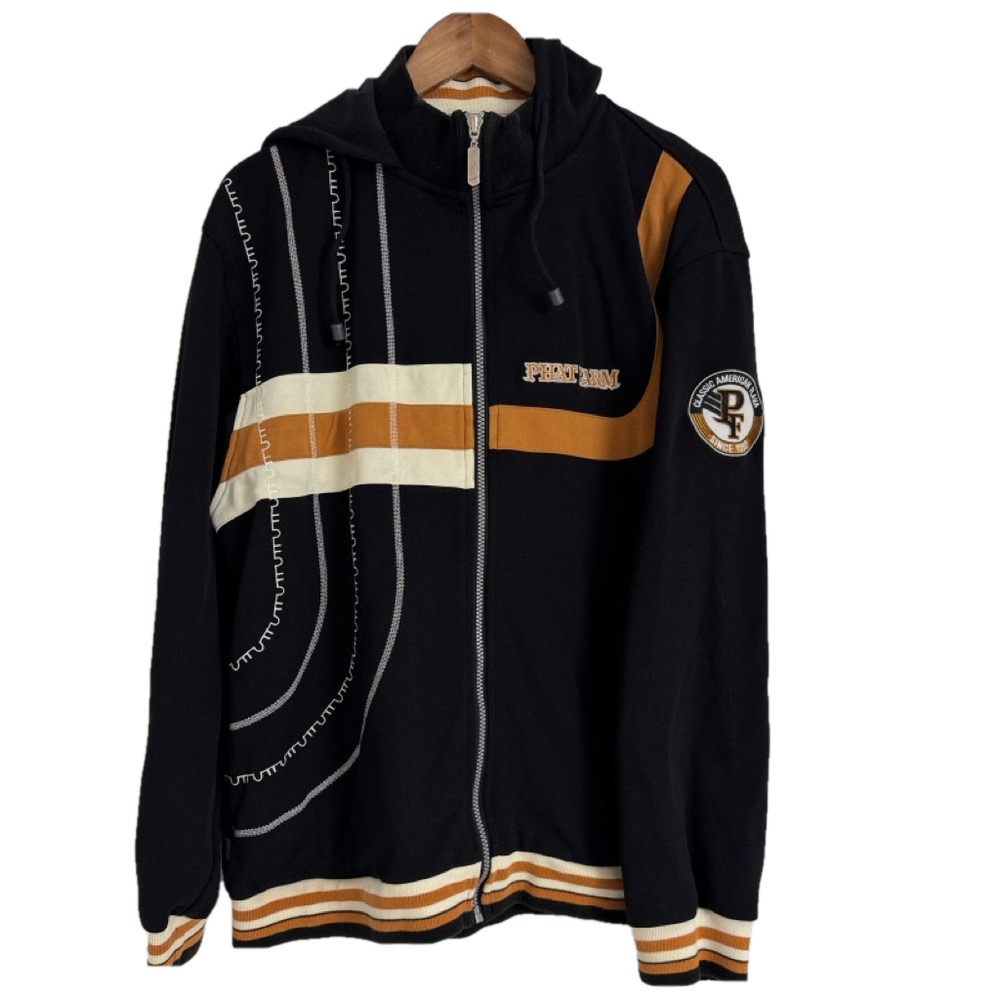 Vintage Y2K Phat Farm PF92 Black & Gold Full Zip Hoodie Men’s Large